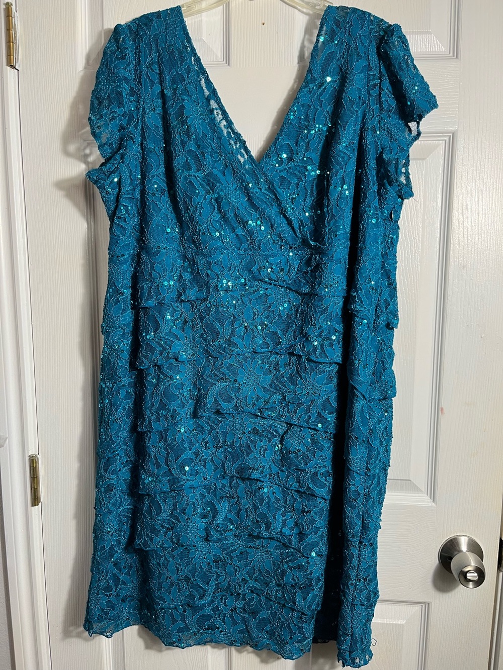Scarlett Nite Teal Lace Sequin Tiered Midi Dress 24W